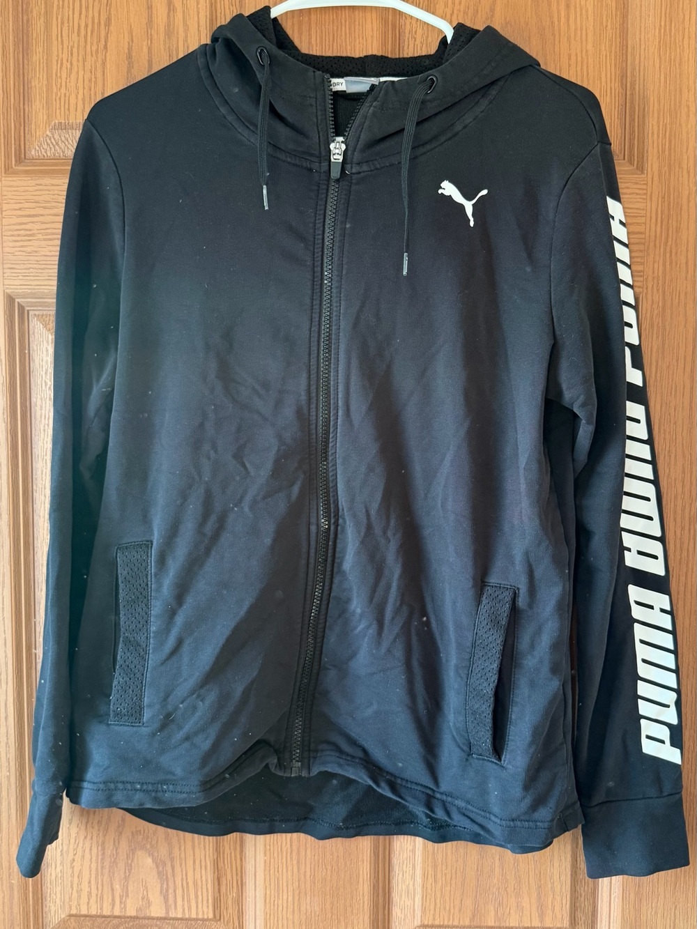 Puma Black Kids Full-Zip Hoodie Jacket with White Logo